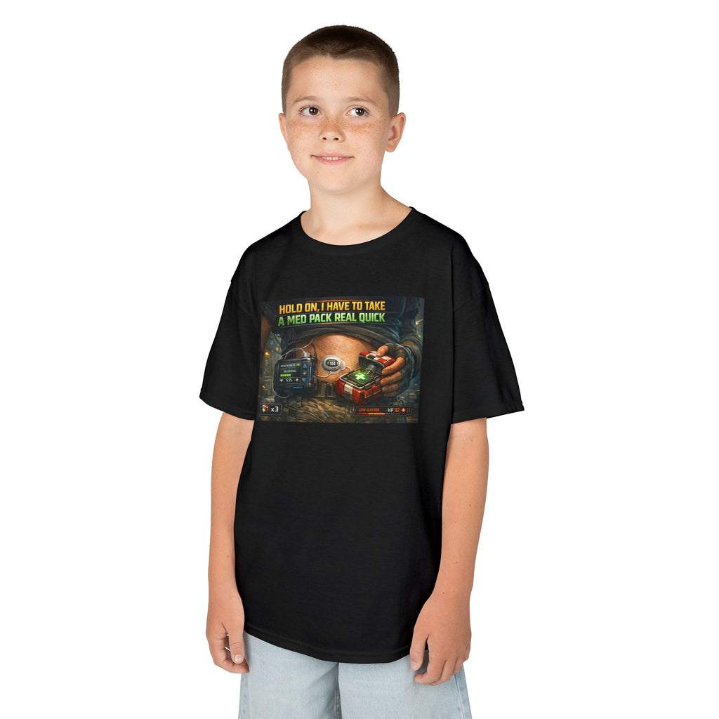 Kids T-Shirt — Funny T1D Gaming Med Pack Design (Make Insulin Time Playful)