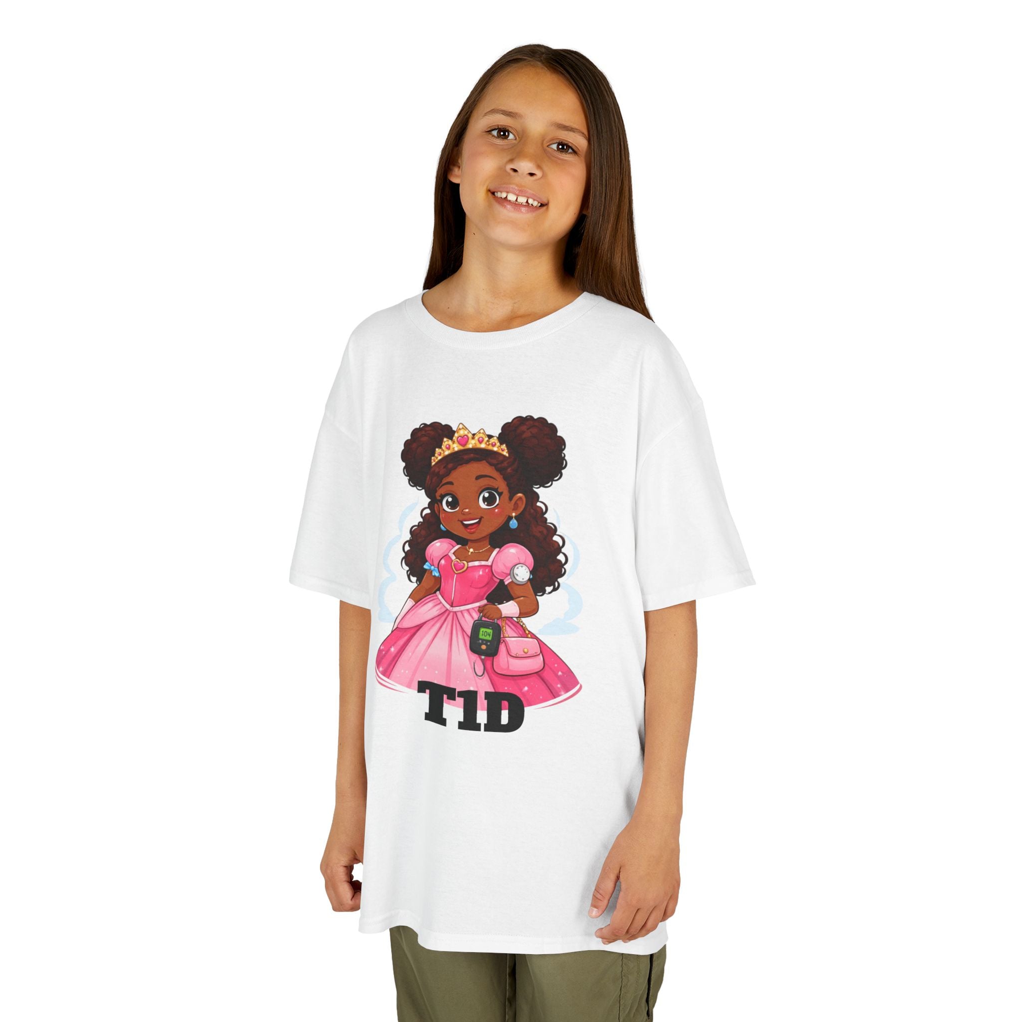 Kids Princess T1D Shirt — Dark Skin Pride Type 1 Diabetes Awareness Tee