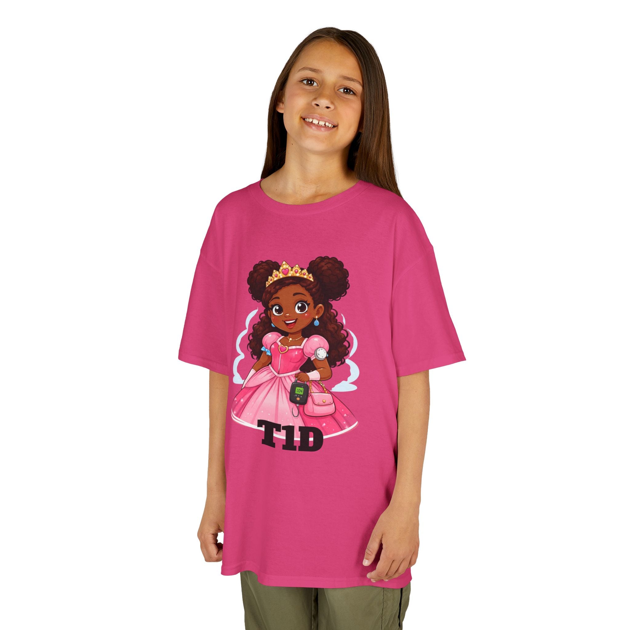 Kids Princess T1D Shirt — Dark Skin Pride Type 1 Diabetes Awareness Tee
