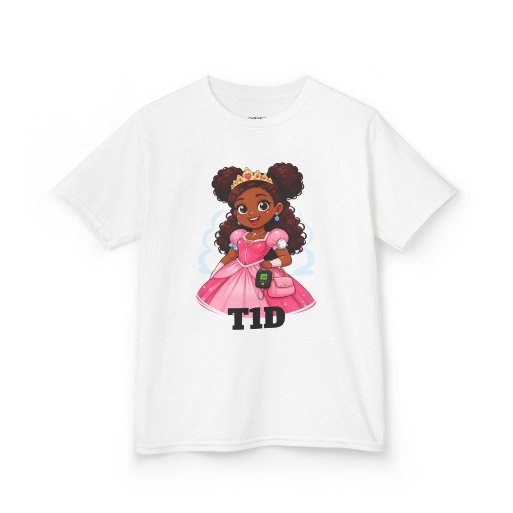 Kids Princess T1D Shirt — Dark Skin Pride Type 1 Diabetes Awareness Tee