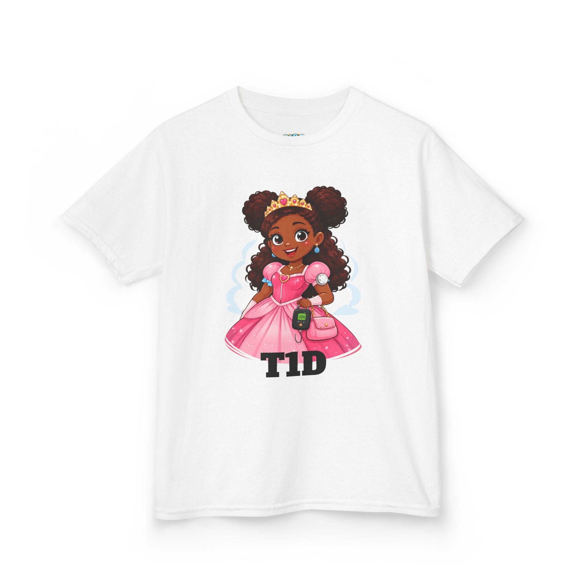 Kids Princess T1D Shirt — Dark Skin Pride Type 1 Diabetes Awareness Tee