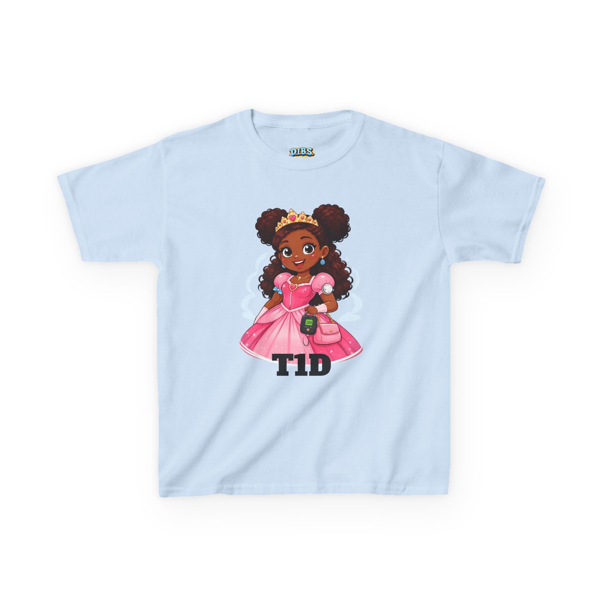 Kids Princess T1D Shirt — Dark Skin Pride Type 1 Diabetes Awareness Tee