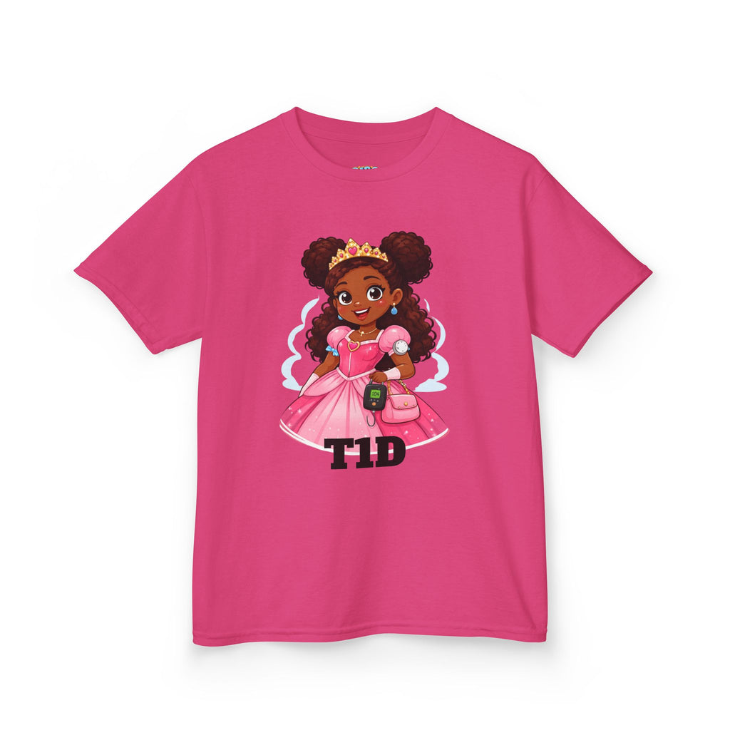 Kids Princess T1D Shirt — Dark Skin Pride Type 1 Diabetes Awareness Tee