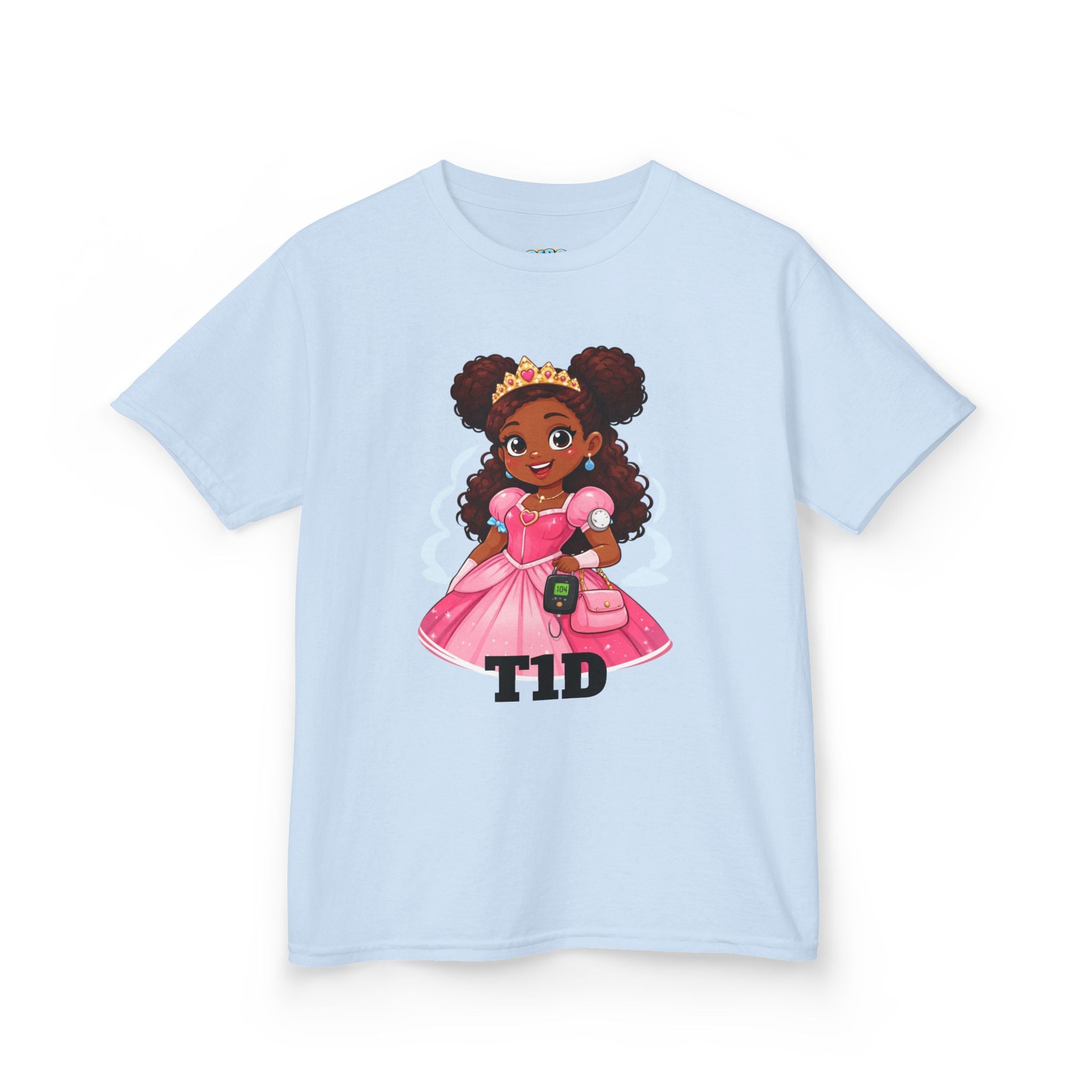 Kids Princess T1D Shirt — Dark Skin Pride Type 1 Diabetes Awareness Tee
