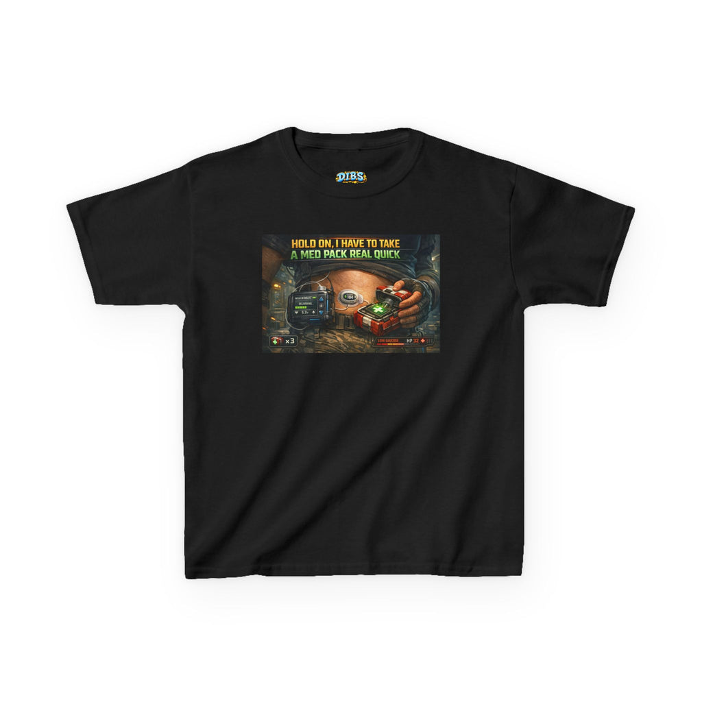 Kids T-Shirt — Funny T1D Gaming Med Pack Design (Make Insulin Time Playful)