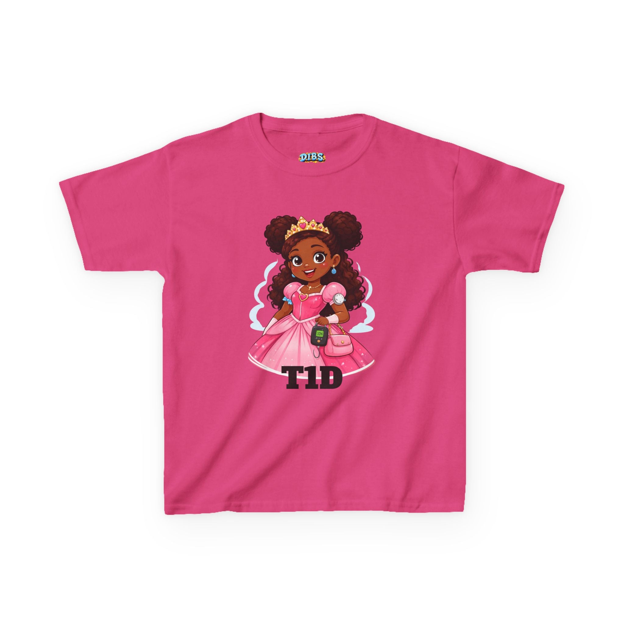 Kids Princess T1D Shirt — Dark Skin Pride Type 1 Diabetes Awareness Tee