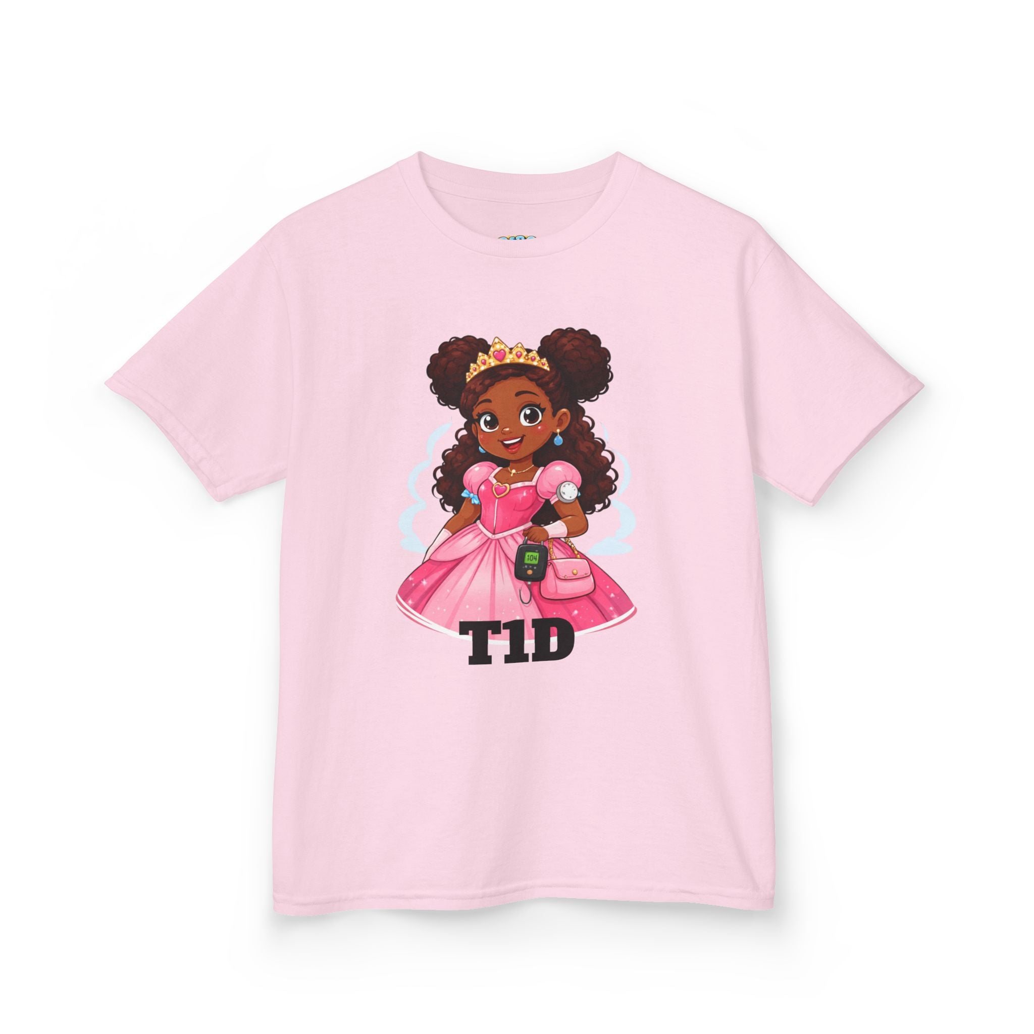 Kids Princess T1D Shirt — Dark Skin Pride Type 1 Diabetes Awareness Tee