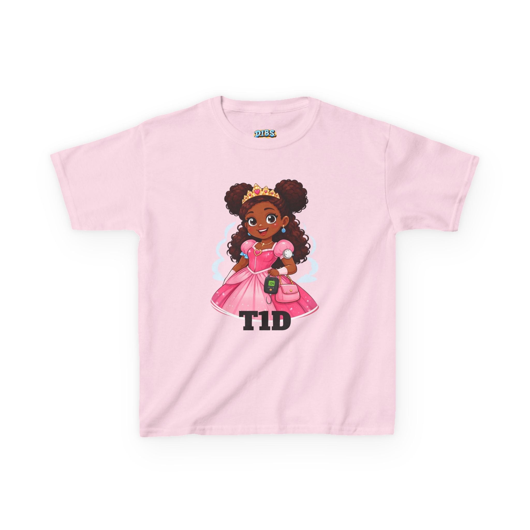 Kids Princess T1D Shirt — Dark Skin Pride Type 1 Diabetes Awareness Tee