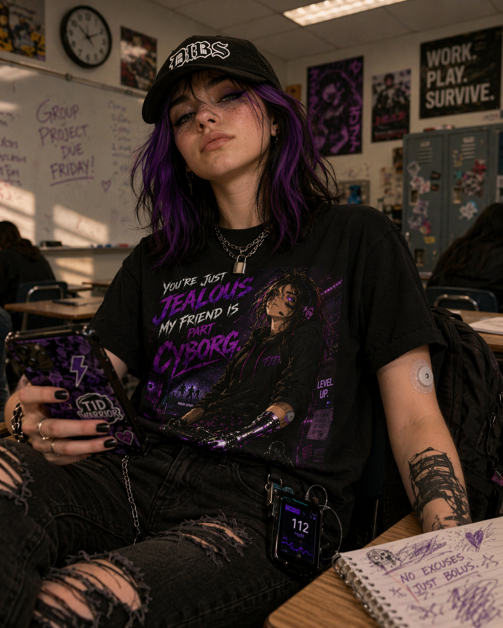 Girls "You're Jealous My Friend Is Part Cyborg" T1D Support Tee