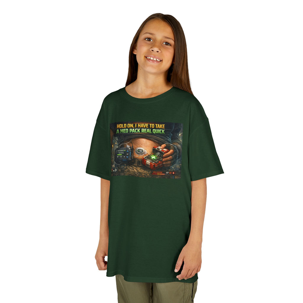 Kids T-Shirt — Funny T1D Gaming Med Pack Design (Make Insulin Time Playful)