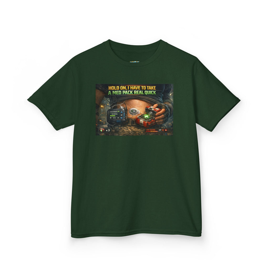 Kids T-Shirt — Funny T1D Gaming Med Pack Design (Make Insulin Time Playful)