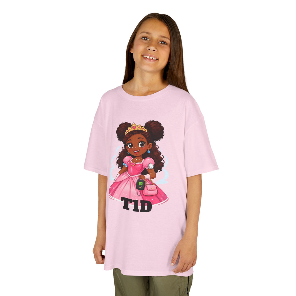 Kids Princess T1D Shirt — Dark Skin Pride Type 1 Diabetes Awareness Tee