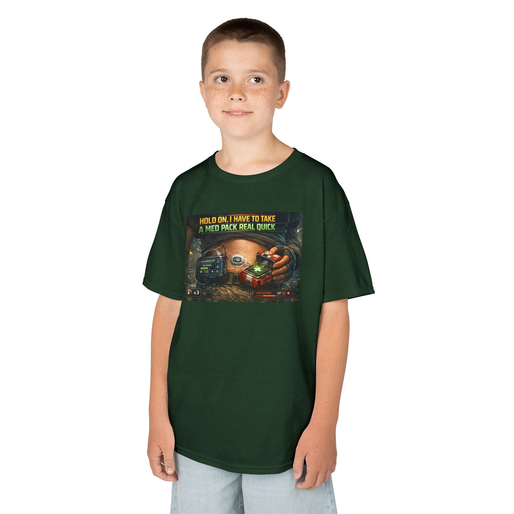 Kids T-Shirt — Funny T1D Gaming Med Pack Design (Make Insulin Time Playful)