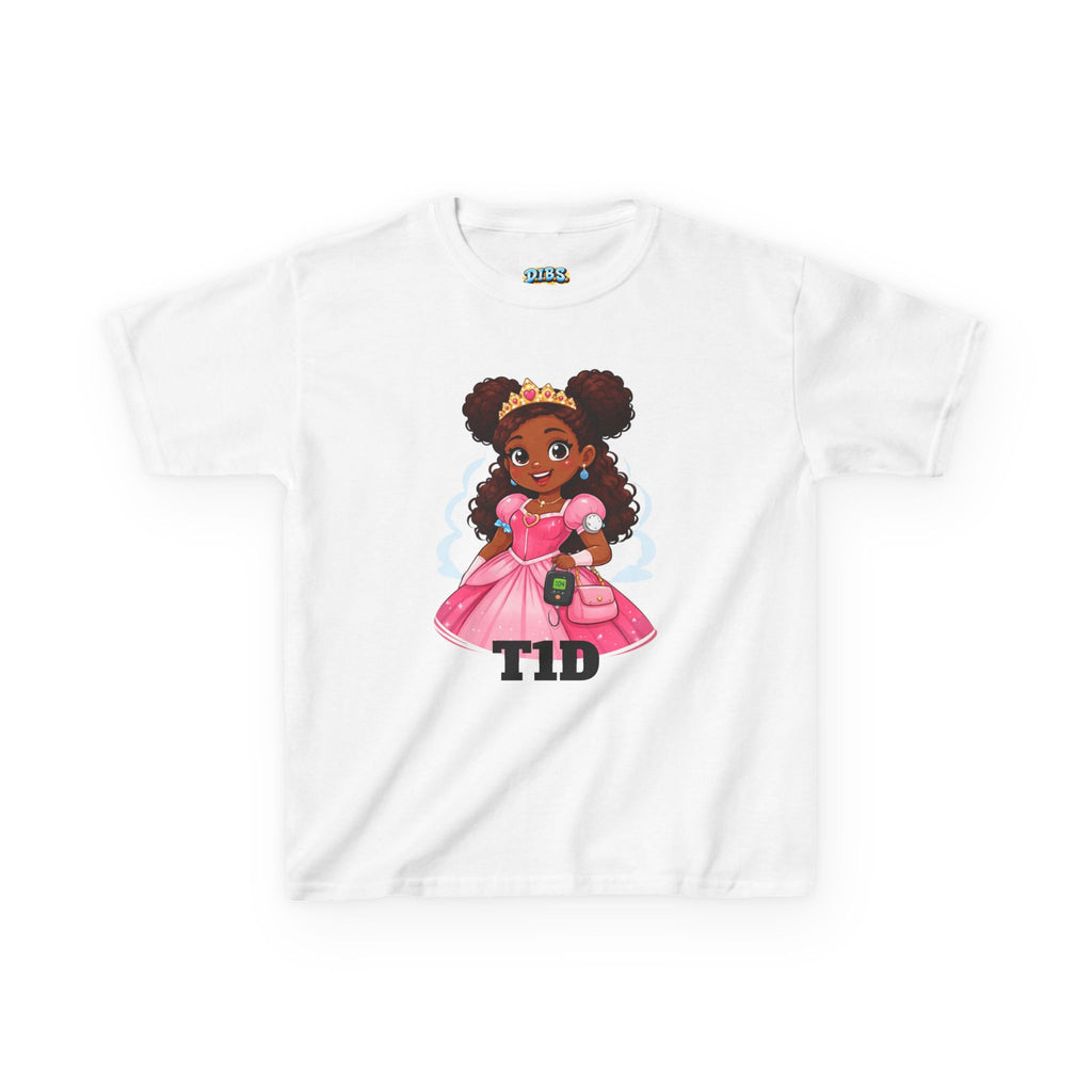 Kids Princess T1D Shirt — Dark Skin Pride Type 1 Diabetes Awareness Tee