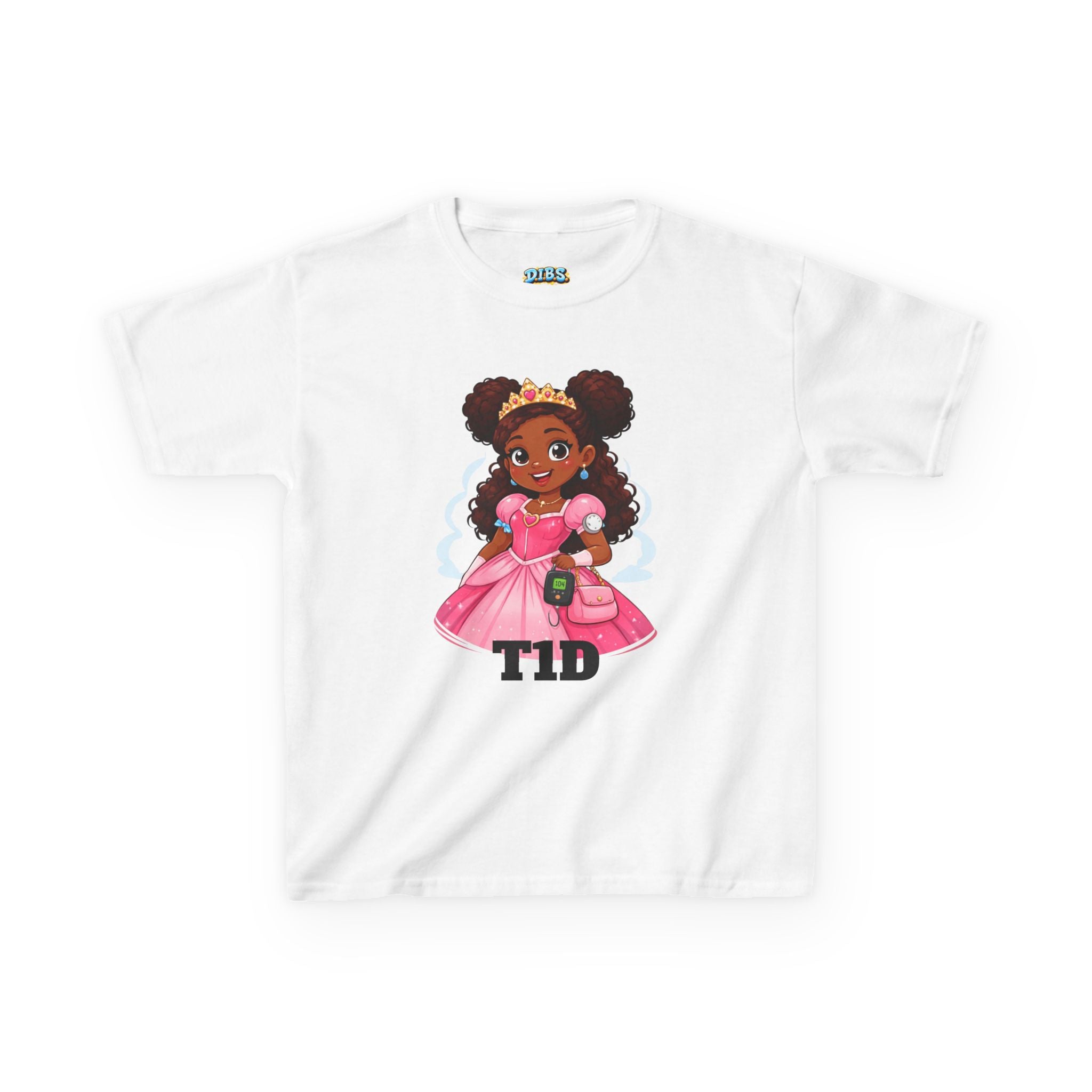 Kids Princess T1D Shirt — Dark Skin Pride Type 1 Diabetes Awareness Tee