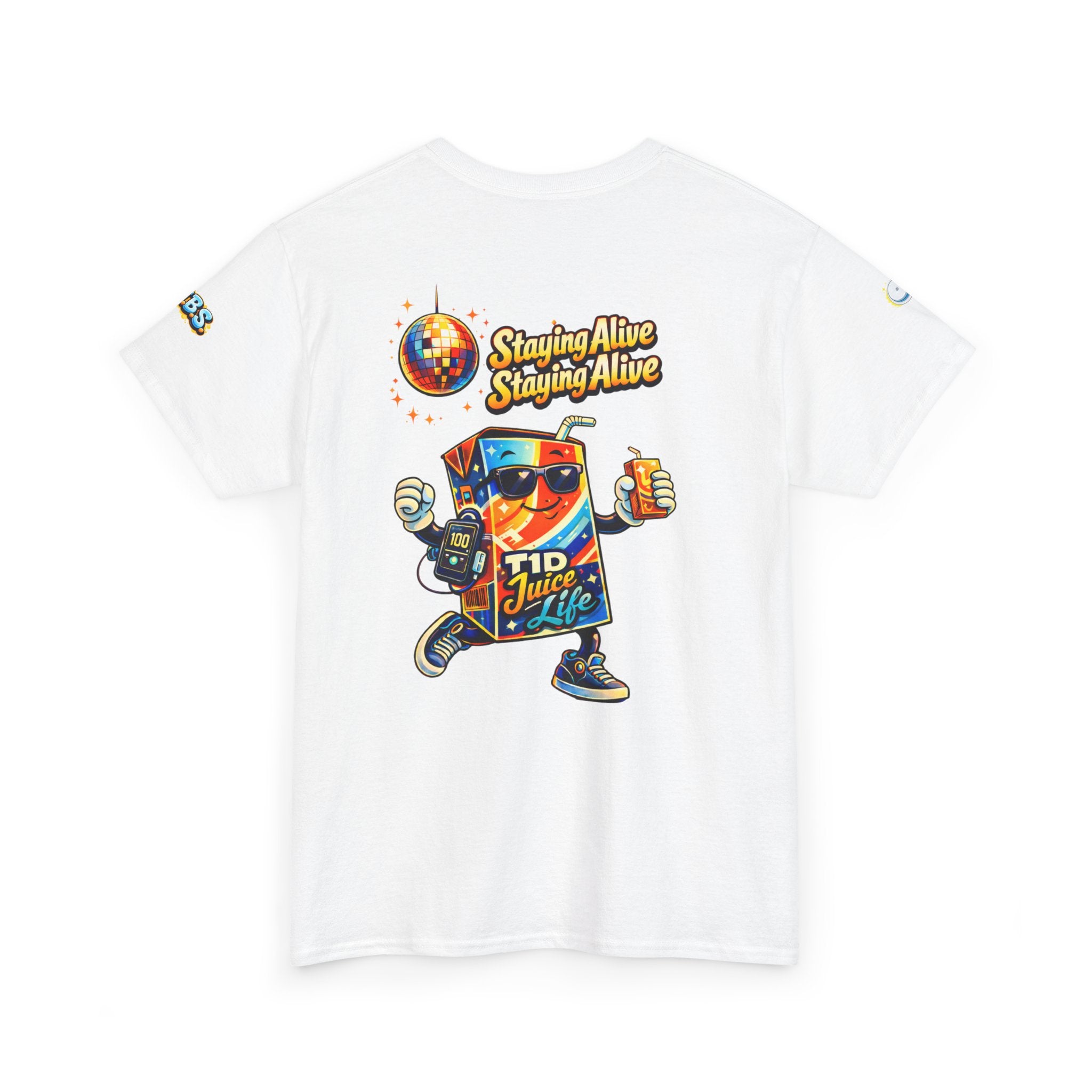 Funny Insulin Pump Juice Box T-Shirt — "Staying Alive" Diabetes Humor Tee
