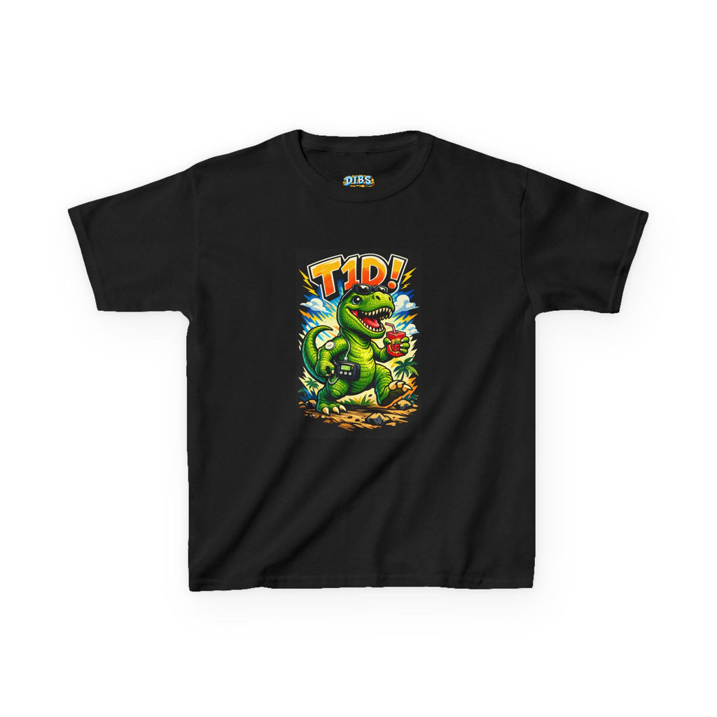 Kids T‑Rex Diabetes Awareness Tee — T‑Rex with Insulin Pump & Glucose Monitor