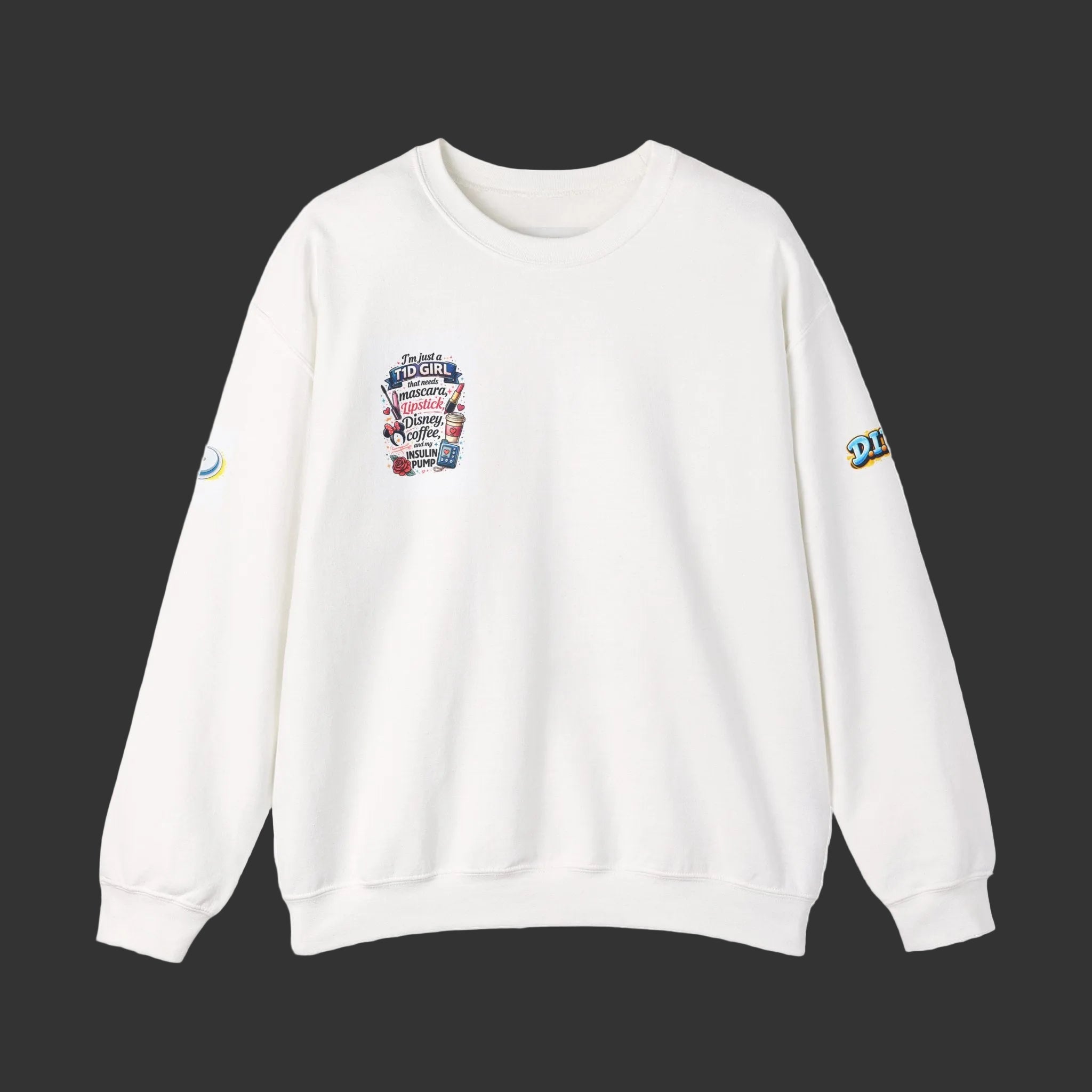 Everything a Girl Needs Sweatshirt — Mascara, Lipstick, Disney & Coffee Crewneck