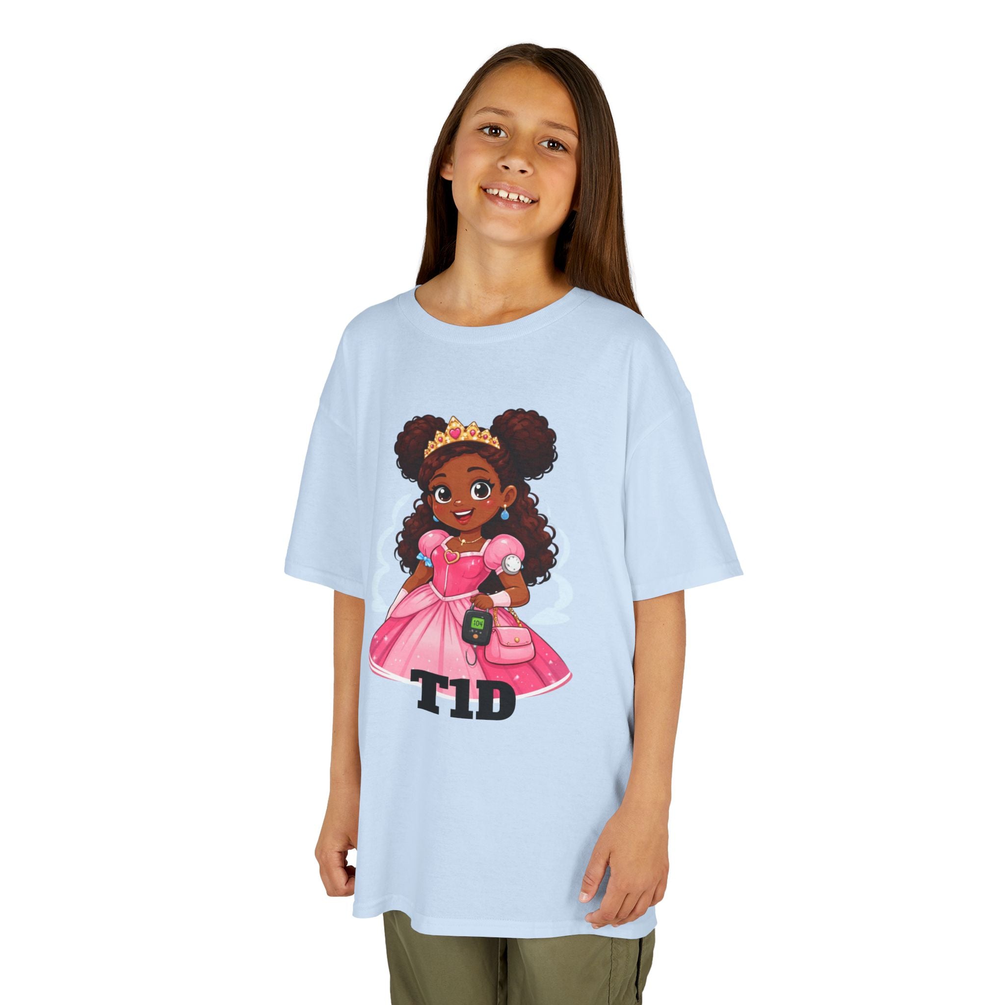 Kids Princess T1D Shirt — Dark Skin Pride Type 1 Diabetes Awareness Tee