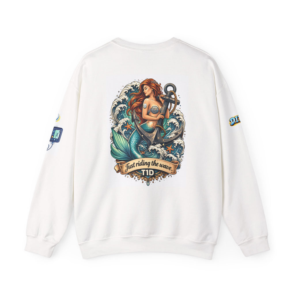 T1D Mermaid Sweatshirt — "Riding the Wave" Blood Sugar Awareness Crewneck