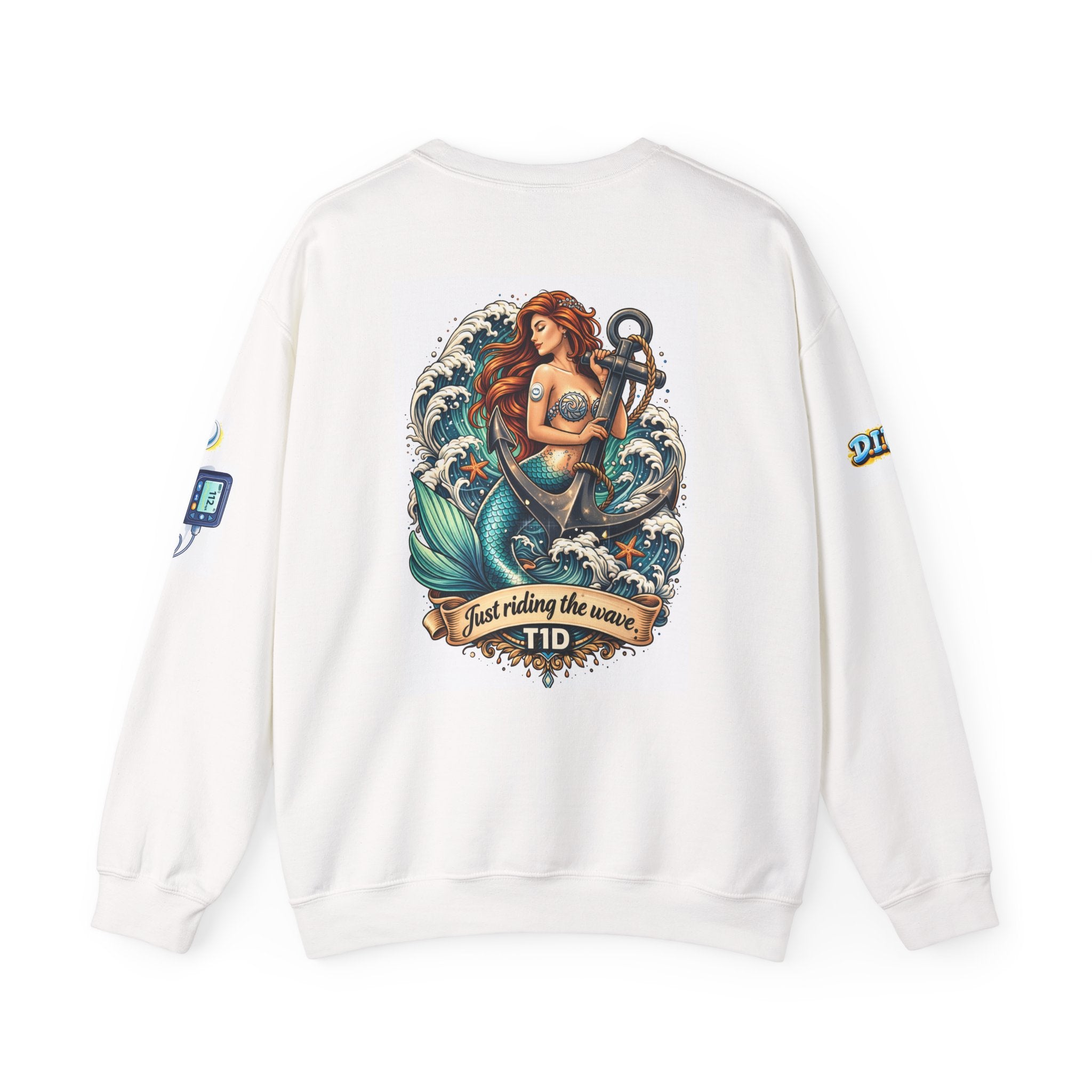 T1D Mermaid Sweatshirt — "Riding the Wave" Blood Sugar Awareness Crewneck