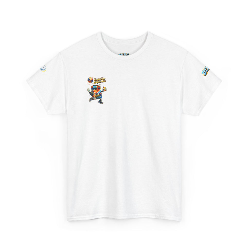 Funny Insulin Pump Juice Box T-Shirt — "Staying Alive" Diabetes Humor Tee